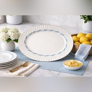 Minton “Downing” Oval Serving Platter – 15” Fine Bone China, Blue on White